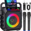 Karaoke Machine for Adults & Kids, Portable Bluetooth Speaker with 2 Wireless Microphones and RGB Lights, Home Karaoke PA System Supports Bluetooth/USB/TF/AUX for Family Party & Outdoor Fun