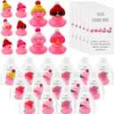 Deekin 30 Sets 2 Inch Valentines Day Mini Rubber Ducks Bulk Pink You're Ducking Great Rubber Ducks with Glasses and Hats with Card Organza Bags Bulk Galentines Friends Coworkers (Vivid Color)