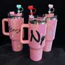 2 x Heart Straw Covers Valentines Straw Cover Cap for Stanley Cup 30 40 oz, Silicone Glitter Love Heart Designs 10mm 0.4in Straw Toppers Cute Straw Covers Valentines Party Cup Decoration 5PCS