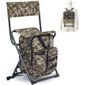 X Strike Fishing Chair with Cooler and Backrest, Folding Backpack Chair for Adults up to 350 lbs, Fishing Stools Portable for Outdoor, Camping, Hiking