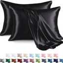 MR&HM Satin Pillowcase for Hair and Skin, Silk Satin Pillowcase 2 Pack, Queen Size Pillow Cases Set of 2, Silky Pillow Cover with Envelope Closure (20x30, Black)