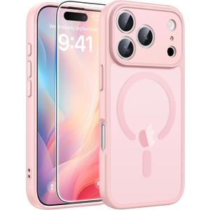 FNTCASE for iPhone 17 Pro-Max Case: [Compatible with Magsafe] Translucent Matte Cases with [Full Camera Protection] [Screen Protector] Military Grade Shockproof Protective Phone Cover - Light Pink