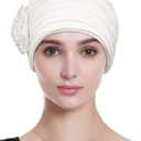 Alnorm Flower Design Chemo Hair Loss Caps Cancer Headwear for Women (One Size, Off-white)