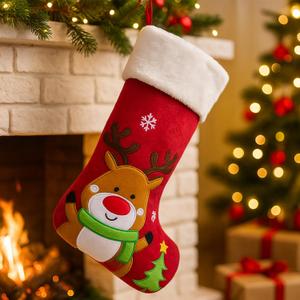 Christmas Stocking Reindeer Large Xmas stockings for Kids Christmas Stocking One Piece 3D Animal Christmas Stockings for Boys Girls Gift Candy Bags with Embroidered Snowflake Christmas Tree Home Decor (Pola Bear)