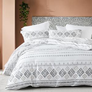 Y-PLWOMEN Duvet Cover King - 3 Pieces Aztec Striped Geometric Duvet Cover Set, 100% Cotton Duvet Cover King Size, Super Soft Bedding Duvet Covers for All Season, 104"x90", No Comforter (Charcoal/Grey/White)