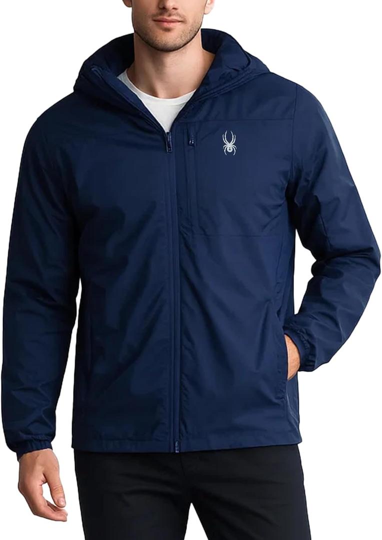 Spyder Mens Windbreaker Jacket - Lightweight Insulated Water-Resistant Active Zip Up Hooded Windbreaker Jackets for Men, Medium