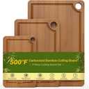 Bamboo Cutting Board for Kitchen, 3-Piece Set with Juice Grooves, Side Handles & Non-Slip Mats Durable Bamboo Chopping Board for Meat, Vegetables and Fruits