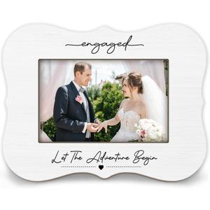 2025 Wedding Frames - Engaged Let The Adventure Begin - For 4 x 6 Horizontal Photo, Minimalist Couple Frames with support, Wedding Gifts For Newlyweds, Newly Married Home Decoration - A05