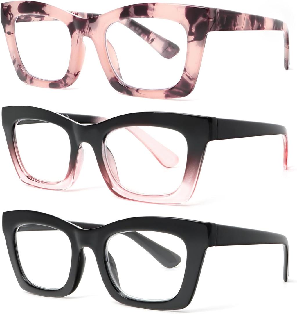 REAVEE Reading Glasses for Women, Blue Light Blocking Stylish Oversized Computer Readers Spring Hinge