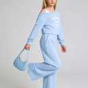 Tween Girls Clothes Off The Shoulder Sweatshirt and Wide Leg Sweatpants Sweatsuit Size 7-14 (Blue, S)