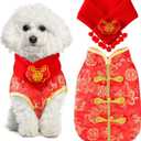 Sanwuta Dog Chinese New Year Costume Pets Knot Buttons Tang Suit Neck Strap Scarf Dog Chinese Style Winter Coat Pet Clothes Vest Cheongsam for Cats Puppies Bichon, XL
