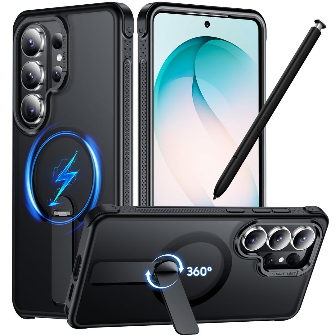 Temdan Designed for Samsung Galaxy S26 Ultra Case,[Built-in Invisible Kickstand][Compatible with MagSafe][Military Grade Shockproof], Slim Translucent Matte Phone Case for Samsung S26 Ultra-Black