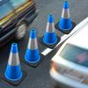 Copkim 6 Pack Traffic Safety Cones Plastic PVC Blue Traffic Cones with Black Base and Reflective Collars for Street Hazards, Training, Road Construction, Parking Lot (18 Inch)