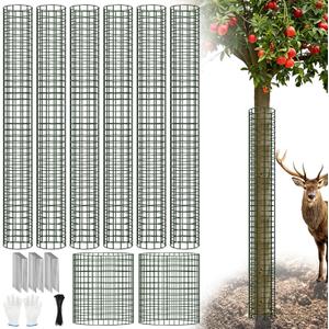 48 Inch Tree Trunk Protector, 8 Pcs Metal Mesh Tree Guards Trunk Protector with Glove, Metal Stakes and Zip Ties, Expandable Plant Bark Protection from Deer Animals Mowers Trimmers