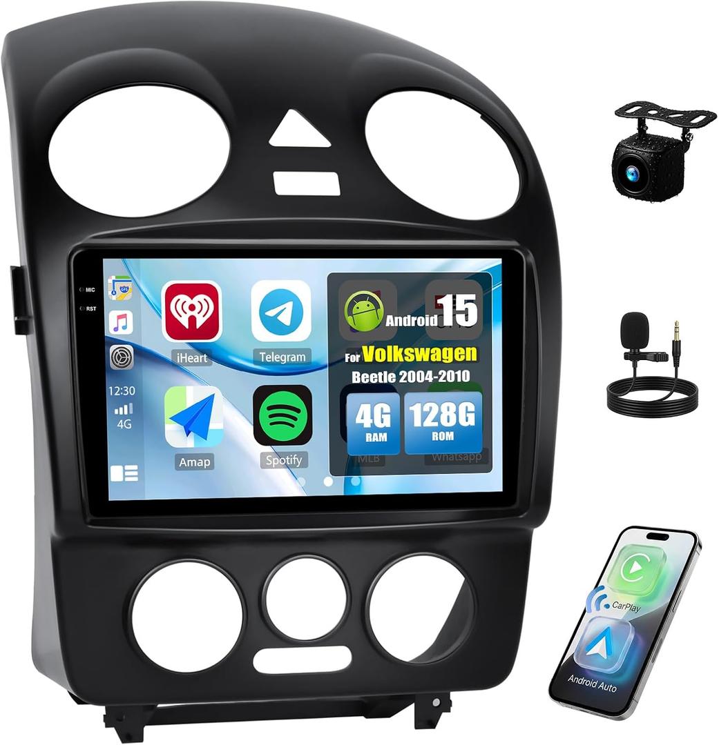 4G+128G Android Car Stereo Radio for Volkswagen Beetle 2004-2010 9 Inch incell Touch Screen with WiFi Bluetooth Wireless Carplay Android Auto GPS Navigation Backup Camera SWC FM RDS MIC