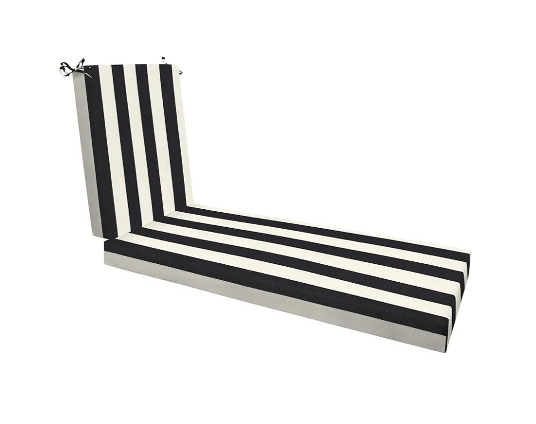Honeycomb Outdoor Chaise Lounge, 22.5 x 70, Cabana Stripe Black & Ivory Chair Cushion for Patio Furniture
