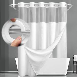 No Hook Shower Curtain and Liner Set,White Hotel Waffle Shower Curtain with Liner 81" L x 72" W