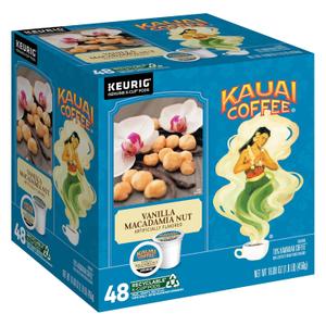 Kauai Coffee K-Cup Pods for Keurig Brewers  Arabica Coffee, 10% Hawaiian  Medium Roast, Vanilla Beans with Toasted Macabamia Nuts  Vanilla Macadamia Nut, 1 Pack of 48 Single Serve K-Cups