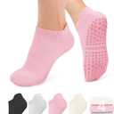 yeuG Pilates Socks for Women Non Slip Grip Socks for Yoga, Barre, Hospital, Barefoot Grippy Yoga Sock Womens Gifts 4 Pairs