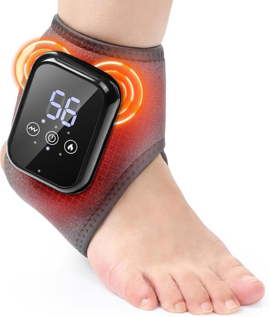Cordless Foot and Ankle Massager for Pain Relief, Ankle Heating Pad with Massage, Foot Heating Pad with Massage, Heated Foot Brace Wrap, 3 Heat Levels, 3 Vibration Modes, Auto ShutOff