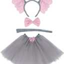 Princess Costume with Elephant Ears, Elephant Nose and and Pink Bow, For Small Girl, 5-6 Year 