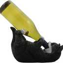 Playful Black & White Kitty Cat Wine Bottle Holder Sculpture for Decorative Tabletop Wine Racks and Stands or Kitten Statues & Pet Figurines As Gifts for Cat Lovers