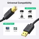 50 FT USB 2.0 Printer Cable Type A to B Cord for Scanner, DAC, MIDI Keyboard, Compatible with HP, Canon, Epson, Brother and More