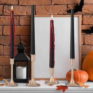 Zhengmy 4 Pack Halloween Vampire Tears Taper Candles, 10 Inch Tall Bleeding Candles Blood Drip Spooky Gothic Candlesticks for Halloween Vampire Home Party Decorations Supplies (Black)
