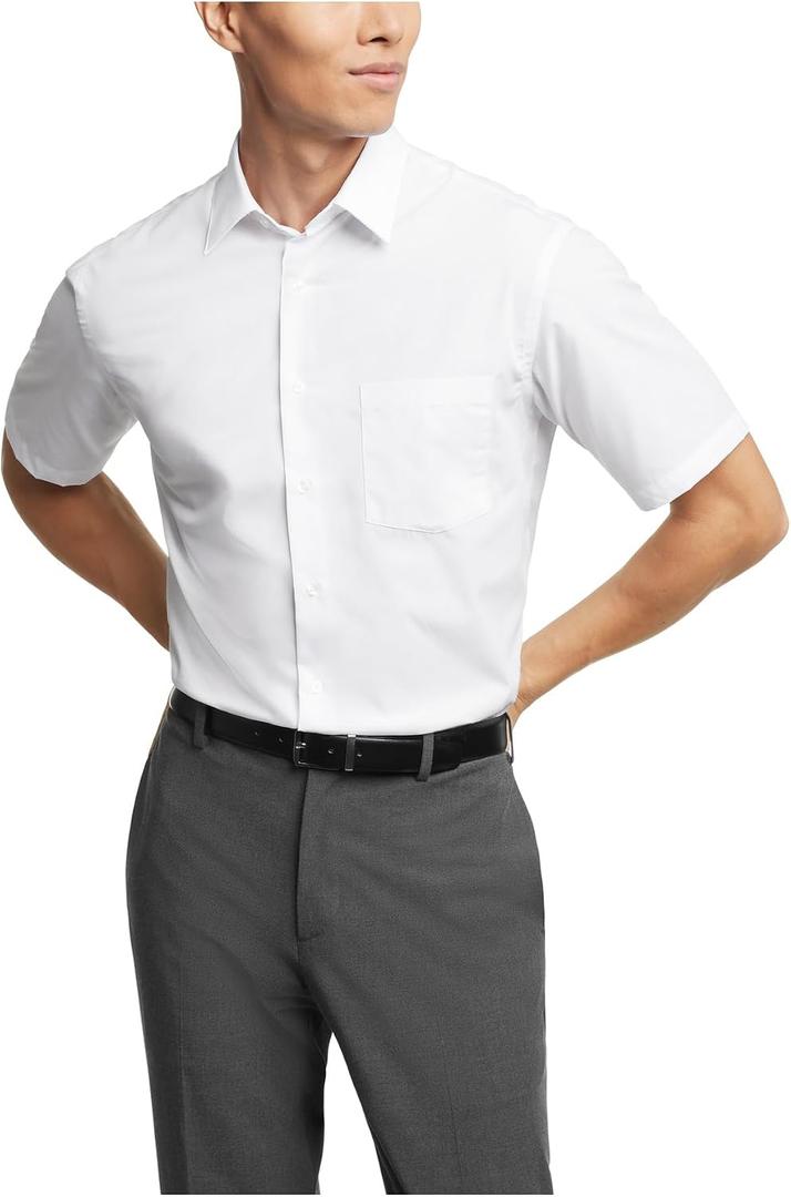 Van Heusen Men's Short Sleeve Dress Shirt Regular Fit Poplin Solid (White, XXL)