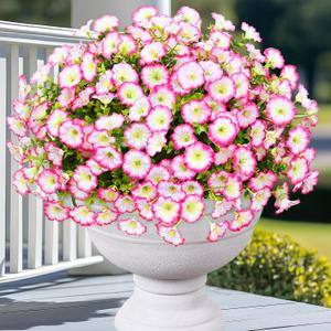 Yastouay Artificial Flowers for Outdoors, 14 Bundles Fake Outdoor Flowers, UV Resistant Artificial Plants & Flowers for Decoration, Pink Realistic Morning Glory for Outdoor Porch Garden Decoration