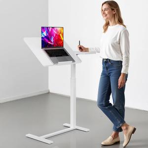 Simple Deluxe Overbed Bedside Table with Hidden Casters, Height Adjustable Desk with Tilting Top, Mobile Rolling Laptop Desk, Standing Rolling Desk Hospital Home Use, White, Large