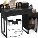 Vanity Desk with 4 Storage Drawers - Modern Makeup Vanity Table with Charging Station, Black Vanity Desk with Reversible Cabinet Dressing Table Set with Divided Organizers for Women Girls, Black