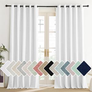 NICETOWN 100% Absolutely Blackout Linen Curtains with Thermal Insulated Liner, Greyish White, 62" Wide, 95" Length Energy Saving Curtains for Living Room 2 Panels Set, Vertical Blinds
