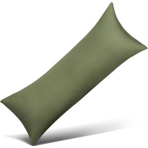 100% Cotton Body Pillow Case Cover with Zipper, Wrinkle-Free, Super Soft Pillowcase, Breathable Long Pillow Protector, 21" x 54", Green
