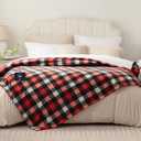 Westinghouse Throw Size Electric Blanket, Soft Flannel to Sherpa Heated Blanket with 10 Heating Levels & 1 to 12 Hours Heating Time Settings, Fast Heating Blanket, Red Plaid, Throw 50"x60"