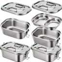 2 Pieces Metal Bento Box for Adults Metal Lunch Box Stainless Steel Bento Containers Leakproof Dual Tiers Lunch Container With Airtight Valve Handle Dishwasher Safe(Medium)