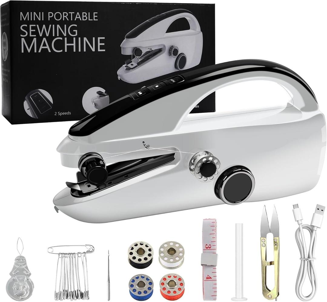 Handheld Sewing Machine Portable, Mini Sewing Machine for Beginner, Hand Stitch Machine Two Speed & Power Modes with sewing kit, Easy and Fast Stitch for Clothes, Fabrics, DIY, Travel