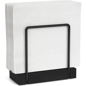 Napkin Holder for Table, Farmhouse Wood Standing Napkin Dispenser for Kitchen Dining, Modern Metal Napkin Holder for Table Picnic Coffee Bar, Napkin Holders Suitable for Dining Room Decors - Black