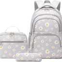 3-in-1 Daisy Laptop Backpack Bag Set, With Lunch Pencil Bag Kits For Teenager Girls, Gradient School Bag For Kids Student (Grey)