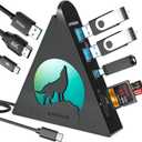 JoyReken Vertical USB C Hub, 8-in-1 MacBook Adapter with 4K, PD100W Pass-Through Charging, 5Gbps 3xUSB-A, USB-C 3.0, SD/TF Card Reader, RGB Wolf Type-C Hub Tower for MacBook, iPad, iPhone17, etc.