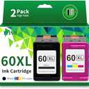TEINO Remanufactured Ink Cartridge Replacement for HP 60 XL 60XL for PhotoSmart C4780 C4795 C4680 C4650 D110 D110a DeskJet F4480 F4280 F4580 D2530 D2545 Envy 100 Printer (Black, Tri-Color, 2-Pack)