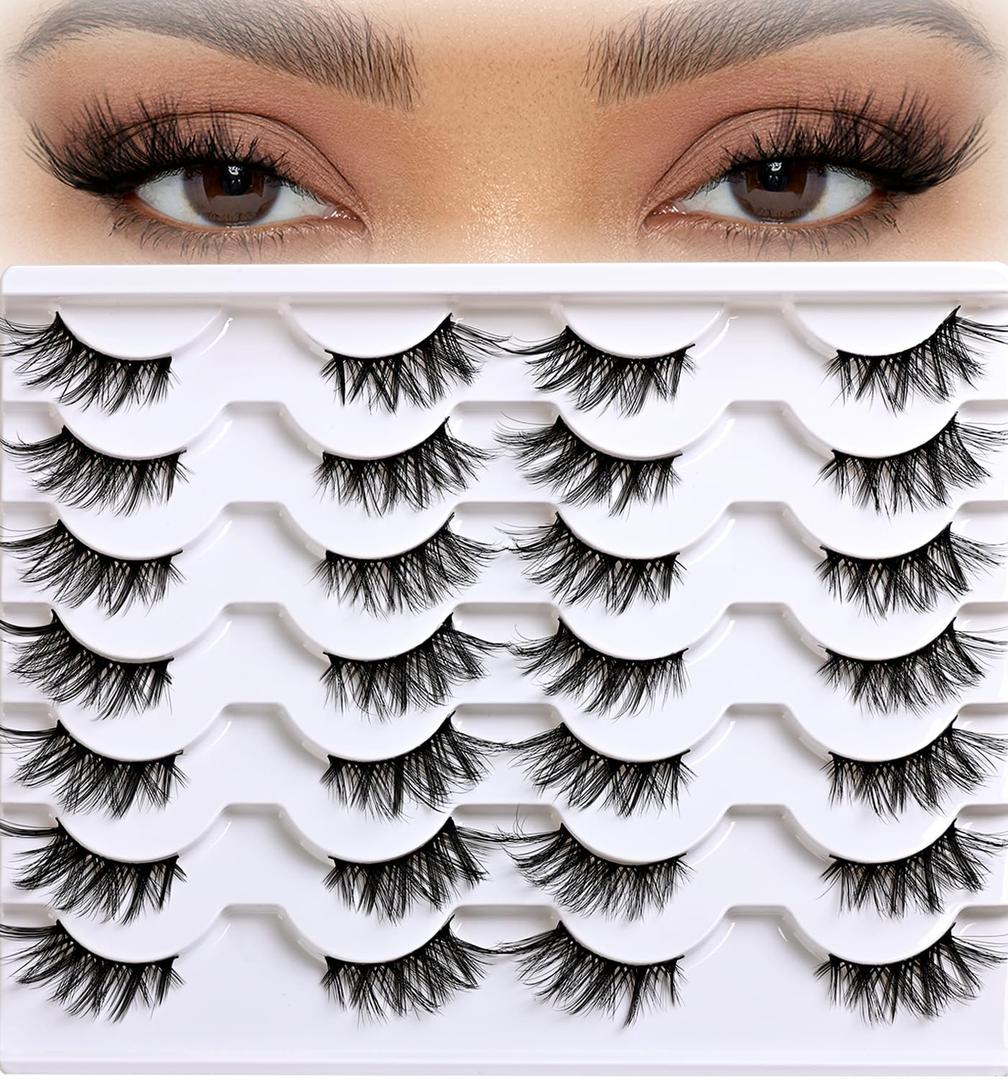 APCYUST Half Lashes Wispy Cat Eye Strip Lash Cateye Fake Eyelashes Strips Natural False Mink Eyelash Pack Demi Wispies Thick 7-15mm Winged Half Pestaas Postizas for Women