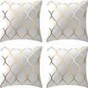Gyulin Pack of 4 Gold Velvet Throw Pillow Covers 18x18 Inches Solid Square Pillow Covers Geometric Cushion Covers for Couch Sofa Home Bedroom Decor, White
