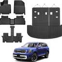 Powerty Floor Mats for 2020-2025 Kia Telluride 7/8 Passenger Car Mats Accessories, All Weather TPE Custom 2-in-1 Cargo Liner Seat Back Covers Protectors Replacement (Floor Mat + 2-in-1 Trunk Mat)