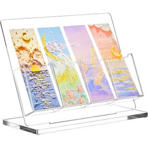 Dunzoom 1 Pc Freestanding Acrylic Bookmark Display Holder for Business Multiple No Assembly Required 2'' Bookmark Organizer Stand for Vendors Retail Store Craft Show (One-Layer 4 Slots)