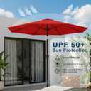 9ft Patio Umbrella with Push Button Tilt and Crank,Outdoor Market Table Umbrella UV Protection 8 Sturdy Ribs for Backyard,Garden,Pool,Deck(Red)