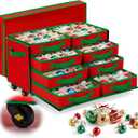 Peryiter Rolling Christmas Ornament Storage Box with Wheels 128 Slots 3" Adjustable Dividers Large Christmas Ornament Organizer Decoration Storage Containers with 8 Removable Drawer Trays
