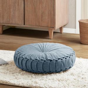 Intelligent Design Loretta Floor Pillow, Large Cushions Sitting for Adults, Floor Pillow for Meditation or Yoga, Lustrous Chenille Button Tufted, Pleated Design for Bench/Chair, 22"x22"x6", Aqua, Dia 22" x 6"H