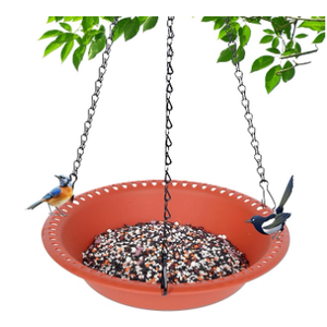 Hanging Bird Feeder Tray with Drainage Holes for Outside, Bird Seed Catcher Tray, Feeding Station (14 inch, Green)