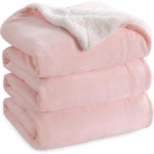 Bedsure Sherpa Fleece Blankets Queen Size for Bed - Thick and Warm, Soft Fuzzy Plush Queen Blanket for Winter, Pink, 90x90 Inches